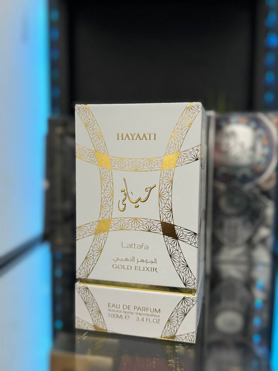 Perfume Lattafa Hayati Gold Elixir en envase de 100ml, fragancia elegante y sofisticada