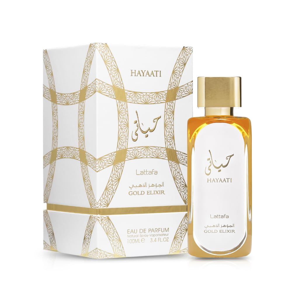 Perfume Lattafa Gold Elixir de 100 ml en envase elegante con caja decorativa
