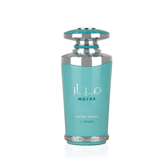 Perfume Lattafa Mayar Natural Intense en frasco azul elegante para un aroma cautivador