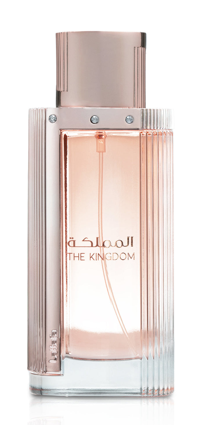 Perfume Lattafa The Kingdom en botella elegante con diseño moderno y notas florales