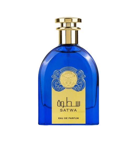 Perfume Ard Al Zaafaran Satwa en botella azul elegante, fragancia intensa y duradera